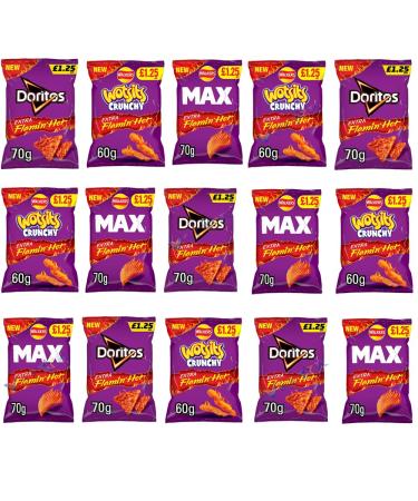 Walkers New Extra Flamin' Hot Snacks Extra Hot Xtra Spicy Crisps Multipacks PM 1.25 (Pack of 6 Random Mixed)