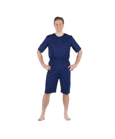 4Care tear-resistant care body for women and men short arm/short leg with safety zipper in the back M Marine