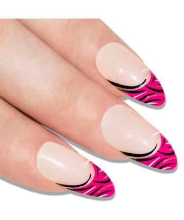 False Nails Bling Art Glitter Pink Stiletto Almond 24 Artificial Nails Long Tips with Glue - Buy Online on GoSupps.com