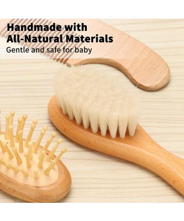 Goat Baby Hair Brush Set with Wooden Comb and Silicone Bath Brush - Safe Natural Hair Care Kit for Newborns and Toddlers - Buy Online on GoSupps.com