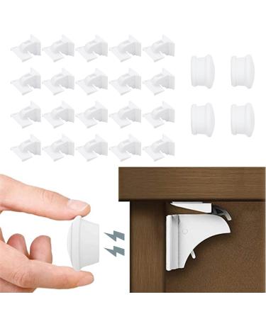 Chuckle - 20 Self Adhesive Magnetic Child Proof Safety Locks with 4 Keys - Cabinets & Drawers| Easy Install - No Screws or Drilling