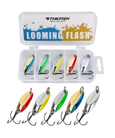 THKFISH Fishing Lures Trout Lures Fishing Spoons Lures for Trout Pike Bass Crappie Walleye 1/8oz 1/5oz 1/4oz 3/8oz 1/2oz 3/4oz 5pcs Color B 1/4oz 5pcs