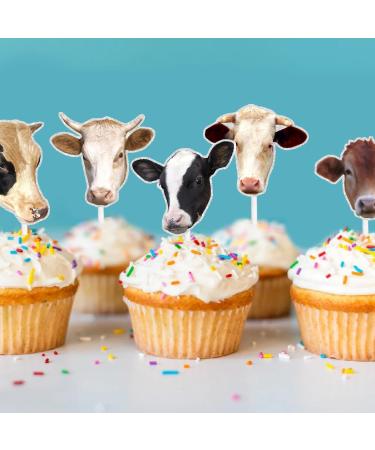Kid's Cow Themed Happy Birthday Cupcake Toppers 18-PC Set - This is a great cow themed birthday party Moo party western cowboy party or baby shower party decoration - SugarGera - Buy Online on GoSupps.com