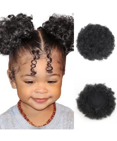Afeels Afro Puff Drawstring Ponytail Hair Accessories Cheveux Afro Puff Soft Fried Head Elastic Hair Rope Synthetic Buns for Black Women 4inch(2pack) Black