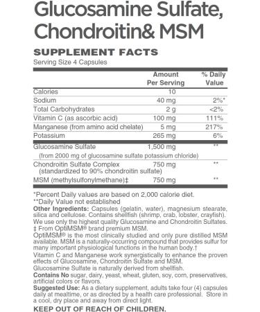 AlchePharma Glucosamine Sulfate Chondroitin & MSM Capsules (4 Cap High Potency Formula) (120 Capsules) - Buy Online on GoSupps.com
