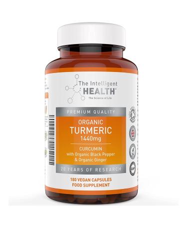 Organic Turmeric Curcumin 180 Capsules Premium Quality Nutritional Supplement Natural Tablets with Organic Ginger & Black Pepper Vegan Friendly by The Intelligent Health 180 Count (Pack of 1)