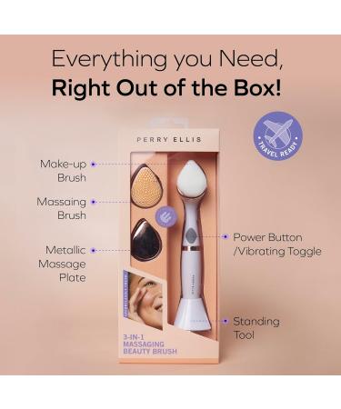 Perry Ellis 3-in-1 Massaging Beauty Brush for Women | Eye Massager & Facial Cleansing Brush | Battery Operated Skin Care Tool - 3 Modes for Makeup & Skincare - Buy Online on GoSupps.com