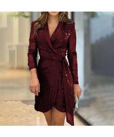 Hanxiulin Sexy Glitter Long Sleeve Party Dress - Women s Bodycon Evening Dress in Red - Buy Online on GoSupps.com