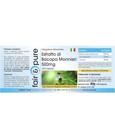 Fair & Pure Bacopa Monnieri Capsules 500mg - Vegan - 120 Capsules | Brahmi Supplement - Buy Online on GoSupps.com