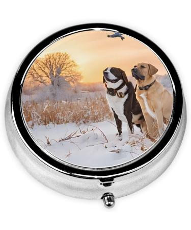 Buy Dog Catching Pheasant Printed Mini Round Pill Box | 3 Compartment Pill Organizer for Travel Home & Office | Portable Medicine Case - Buy Online on GoSupps.com