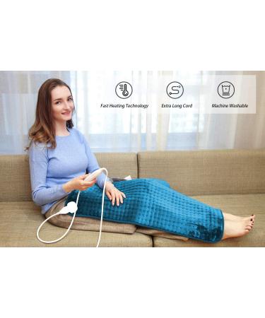 Ruqiji 17''x33'' XXXL King Size Fast-Heating Flannel Electric Heating Pad - 6 Temperature Settings, Pain Relief for Back, Neck, Shoulders, Abdomen, Legs - Light Teal - Buy Online on GoSupps.com