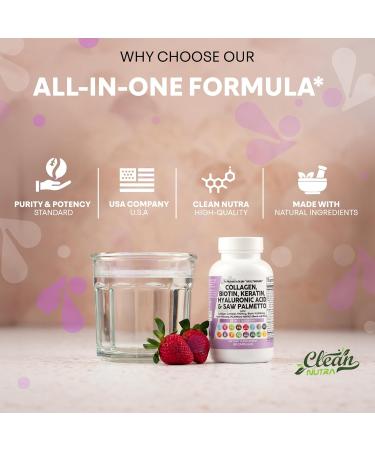 Clean Nutraceuticals Collagen Pills 1000mg Biotin 10000mcg Keratin Saw Palmetto Hyaluronic Acid - Hair Skin & Nails Vitamins & DHT Blocker (90 Count (Pack of 2)) - Buy Online on GoSupps.com
