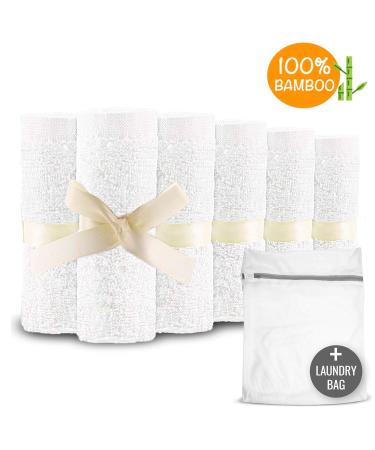 JM Bamboo Baby Washcloths Set - 6 Soft Eco-Friendly 25x25cm Towels for Sensitive Skin with Laundry Bag - Perfect Baby Facial Cloths - Buy Online on GoSupps.com