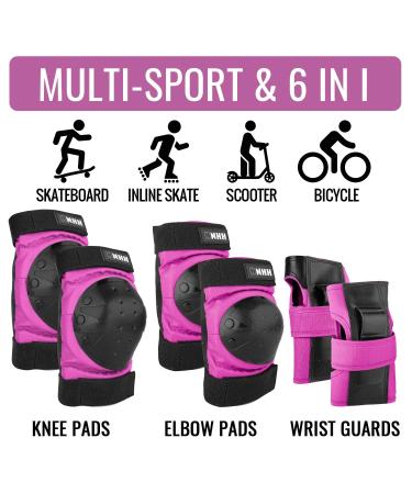NHH Skateboard Knee Pads Set - 6 In 1 Protective Gear for Kids, Youth, Adults - Pink Small - Buy Online on GoSupps.com