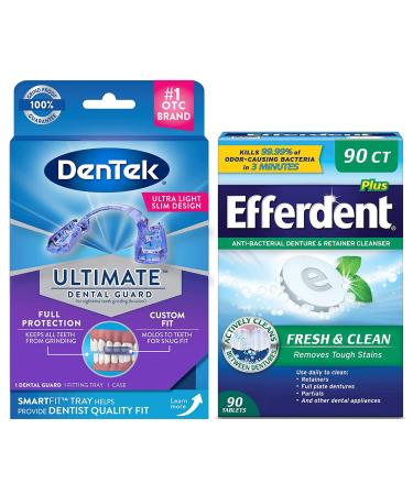 DenTek Ultimate Guard for Nighttime Teeth Grinding and Efferdent Anti-Bacterial Cleanser Tablet, 90ct Ultimate Guard & Cleanser Tablets