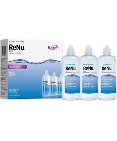 ReNu Multi-Purpose Contact Lens Solution 3 x 240ml - Soft Contact Lenses for Comfortable Wear - Gentle on Sensitive Eyes - Clean Disinfect Rinse Lubricate and Store your Lens - Lens Case Included 240 ml (Pack of 3) - Buy Online on GoSupps.com