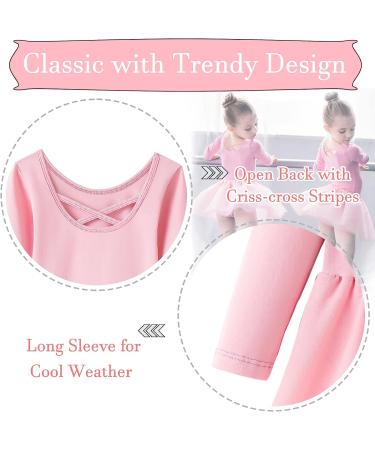 Girls Ballet Leotard with Ruffle Sleeves & Criss-cross Back - Pink, Long Sleeve - Ages 3-4 - Buy Online on GoSupps.com
