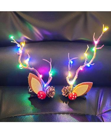 Carufin LED Christmas Glowing Hairpin Simulation Tree Branch Hair Clips Light up Elk Antlers Feathers Headdress Party Decorative for Women Girls (D)
