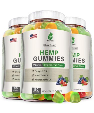 Hemp Gummies for Pain, Sleep, Anxiety (3 Packs) - Hemp Gummy 100% Natural Organic Extra Strength High Potency with Pure H mp Oil Extract Vegan Bear Candy