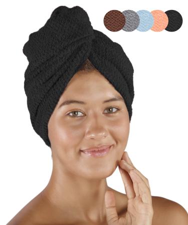 Pamuq hair turban cotton 100% - black 1 piece - with 2 buttons - Turban towel button hair -towel head towel button hair turban quick -drying hair towel hair hair dry cloth black 1 piece - Buy Online on GoSupps.com