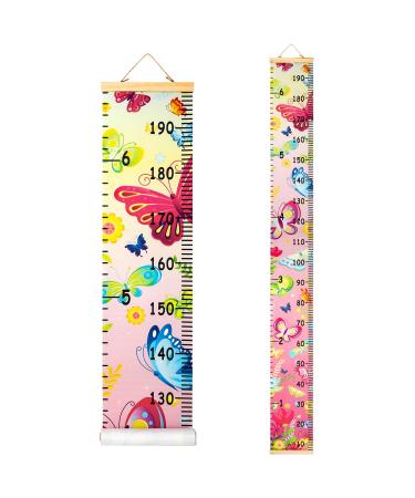 HIFOT Kids Growth Chart Height Measuring Chart Butterfly Canvas Wall Hanging Rulers for Baby Children Kids Boys Bedroom Decor 74.8''* 7.87''