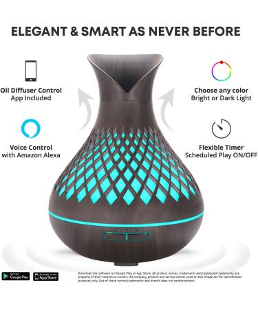 Smart Alexa Aroma Diffuser - 500ml Essential Oils Set App Control 7 Color LED Quiet Auto-Off Compatible with Alexa & Google Home - Buy Online on GoSupps.com