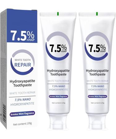 2PCS Hydroxyapatite Toothpastes for Enamel Protection and Tooth Strengthening Hidroxiapatita Toothpaste Fluoride-Free Formula for Sensitive Teeth Gentle Mint Fresh Breath