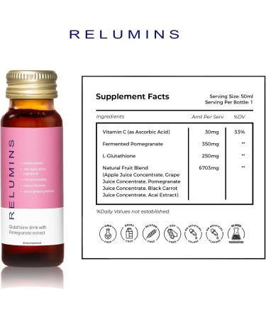 Relumins Glutathione Drink Helps Promote Brighter and Firm Skin Increases Skin Moisture for a Younger Looking Skin - pomegranate - Pack Of 2 - Buy Online on GoSupps.com
