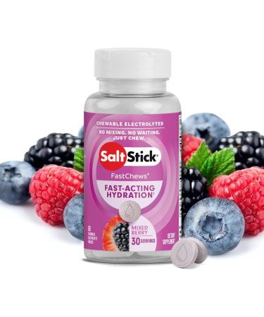 SaltStick FastChews, Electrolyte Replacement Tablets for Rehydration, Exercise, Hiking & Sports Recovery, Bottle of 60 FastChews Tablets, Mixed Berry
