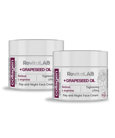 RevitaLAB - Moisturizing and anti-aging collagen day and night cream enriched with hyaluronic acid L-arginine retinol and UVA/UVB filter for people aged 50 to 65 50 ml (pack)