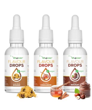Flavor drops 3x 50ml - bundle Basic 5 - Flavdrops taste without calories - taste (cookie Dough + Honey Cinnamon + Nut Nougat) Basic 5 50 ml (3 -pack)