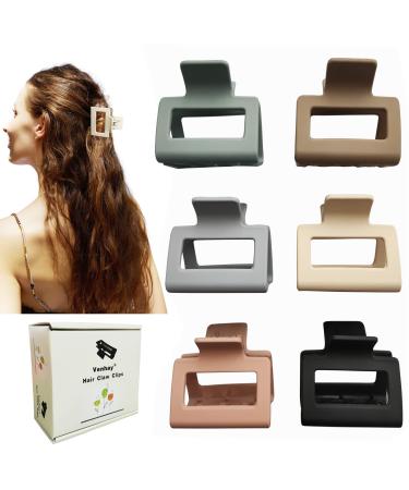Venhay Hair Claw Clips Small Rectangle 2 Inch Matte Square No Slip Medium Clip Multi-Colored Neutral Little Clip for Thin Shoulder Hair Women and Girls 6 Pack