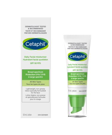 Cetaphil Daily Facial Moisturizer SPF 50 - For Sensitive Skin - Oil Free and Non Greasy - Lightweight Lotion With Broad Spectrum Protection - Dermatologist Recommended 50ml SPF 50 Daily Facial Moisturizer