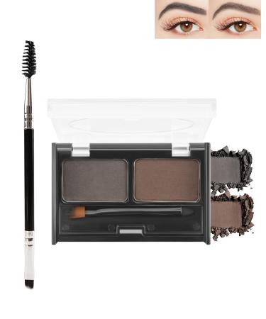 2-Color Eyebrow Powder Palette Waterproof Long-Lasting Eye Brow Makeup Kit Defined Brow Filler Lightweight Blendable Natural Full Look for Sparse Eyebrows with Brow Brush -04 Black + Dark Brown