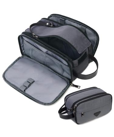 Mens Toiletry Bag Travel Leather Toiletry Organizer Dopp Kit for Men Water-resistant Shaving Bag for Bathroom (Grey)