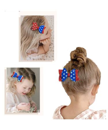 4th of July Glitter Hair Bow Clips - Independence Day American Flag Hair Pins for Kids Girls | Set of 6 Boutique Hair Accessories - Buy Online on GoSupps.com