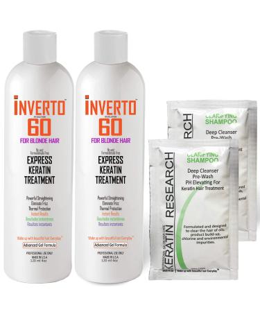 Keratin Treatment for Blonde Hair INVERTO 60 Brazilian Keratin Express Blowout Treatment Specifically Designed for blonde and Light Colored Hair Formaldehyde Free by Inverto Revolution (2x120ml) 8 Piece Set