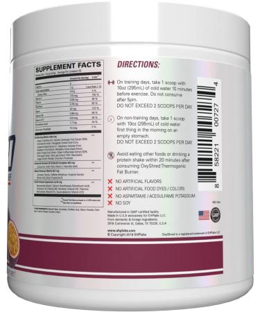 EHP Labs OxyShred Pre Workout Powder & Shredding Supplement - Preworkout Powder with L Glutamine & Acetyl L Carnitine Energy Boost Drink - Passionfruit 60 Servings - Buy Online on GoSupps.com