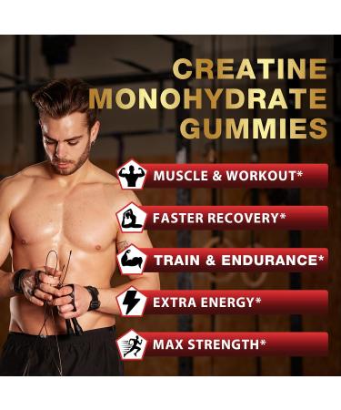 Creatine Monohydrate Gummies 5000mg - Vegan Pre-Workout Energy Supplements with Taurine & B12 | Max Strength & Endurance (180 Berry Gummies - Buy Online on GoSupps.com