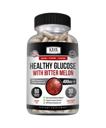 Kaya Naturals Healthy Gluco with Bittermelon Supplement | Support Healthy Levels and Function 20 Herbs Vitamins and Minerals Alpha Lipoic Acide Cinnamon Vitamin C & E Non-GMO (60 Count)
