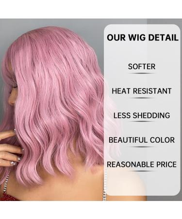 Testar 14-inch Pastel Pink Wavy Bob Wig for Women | Short Purple Rosa Synthetic Cosplay Wig | Naturally Looking Loose Waves - Buy Online on GoSupps.com