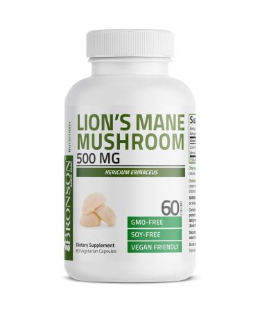 Bronson Lion's Mane Mushroom 500mg Hericium Erinaceus Non-GMO 60 Vegetarian Capsules 60 Count (Pack of 1)