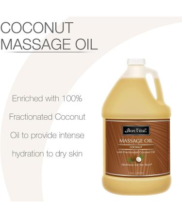 Bon Vital' BVCO1G Coconut Massage Oil - 100% Pure Fractionated Coconut Oil for Dry Skin Repair - 1 Gallon Bottle for Therapeutic Massages - Buy Online on GoSupps.com