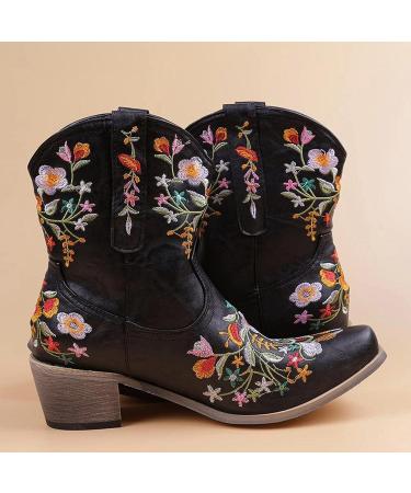 ZGRZPMGR Women's Western Cowgirl Embroidered Ankle Boots - Black (9.5-10) - Buy Online on GoSupps.com