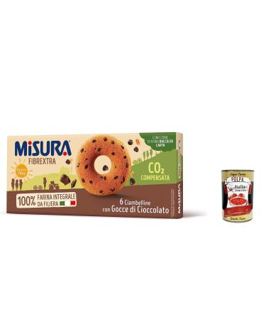 Italian Gourmet E.R. Misura Ciambelline con Chiacchi di Cioccolato Fibrextra Chocolate Donuts 100% Wholemeal Flour Rich in Fiber 230 g + Italian Gourmet Pulp 400 g Set of 6