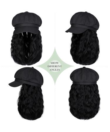 Lansigreen Newsboy Cap with Short Curly Wavy Bob Wig | 14 Synthetic Hairpiece | Women's Beret Hat | Natural Black - Buy Online on GoSupps.com