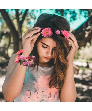 SnailGarden 6Pcs Adjustable Floral Headbands - Rose Flower Crown Wreath for Women, Girls, Teens - Bridal Halo Garland Headpiece with Ribbon for Birthday Party - Buy Online on GoSupps.com