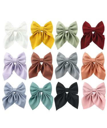 Cinaci 12 Pack Solid Big Ponytail Bow Alligator Hair Clips Duckbill Barrettes Hair Accessories for Baby Girls Toddlers Kids Teens Women