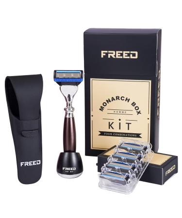 Monarch 4-Piece 5-Blade Razor Shaving Set Men's Safety Razor Grooming Gift Set with Alloy material handle Shaving for Gentleman men gift set Saddlebrown