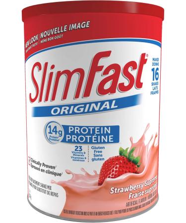 SlimFast Original Meal Replacement or Weight Loss Shake Mix Powder - 530g - Strawberry Supreme Flavour & 1 Box of Slimfast Bake Shop Meal Replacement Bars with 15g of Protein & 5g Fiber - Buy Online on GoSupps.com